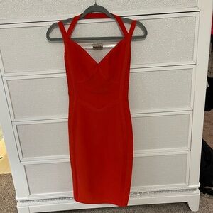 Red V-Neck Bodycon Dress - Women's